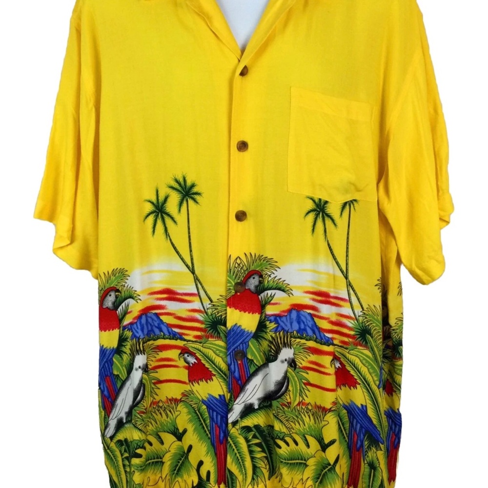 Mens Hawaiian Shirt Parrots Buffet Tropical Aloha Size XL